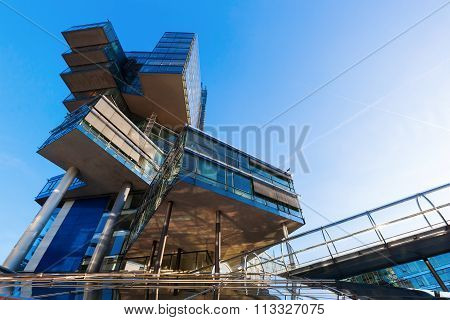HANOVER, GERMANY - DECEMBER 03,2015: administration building and headquarter of the NordLB, that is the regional state bank of Lower Saxony. It was built 1998-2002 and designed by Behnisch and Partner