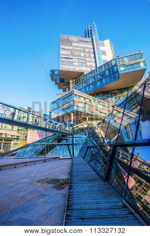 HANOVER, GERMANY - DECEMBER 03,2015: administration building and headquarter of the NordLB, that is the regional state bank of Lower Saxony. It was built 1998-2002 and designed by Behnisch and Partner
