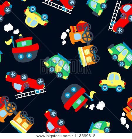 Cute Little Vehicles In A Seamless Pattern