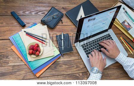 Journalist working on his new article