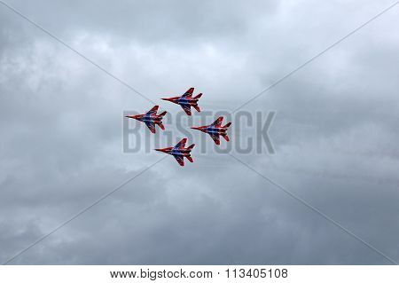 Barnaul, Russia - August 16, 2015: Aerobatic Team Russian Knights At Worldwide Airshow In Barnaul, R