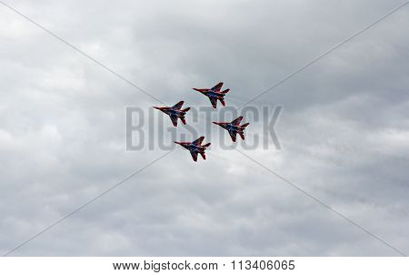Barnaul, Russia - August 16, 2015: Aerobatic Team Russian Knights At Worldwide Airshow In Barnaul, R
