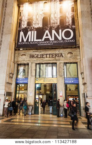 MILAN, ITALY - FEBRUARY 20: view of the Milan main station on February 20, 2014 in Milan. It is a terminal station and one of the most important stations in the European public transport network