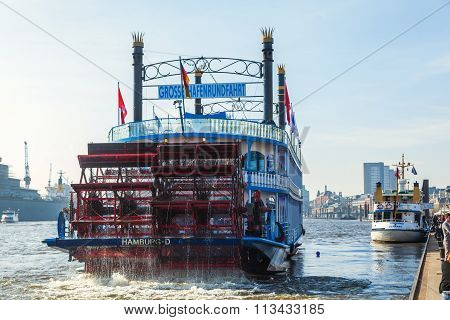 HAMBURG, GERMANY - MARCH 09: Louisiana Star on March 09, 2014 in Hamburg. It's a passenger ship that is based on an American sternwheeler and used for harbor tours in Hamburg.