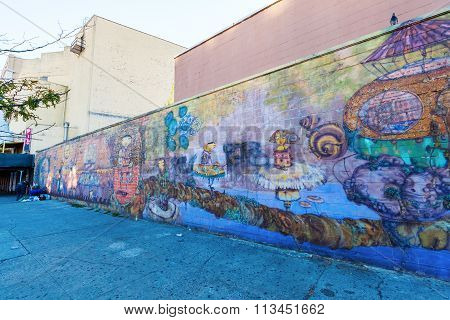 mural art of Os Gemeos in Coney Island, NYC