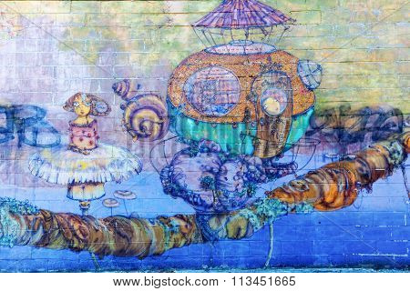 mural art of Os Gemeos in Coney Island, NYC