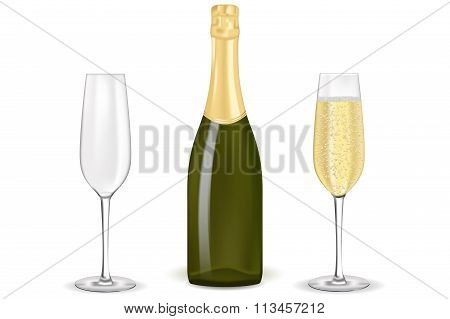 Bottle of champagne with glasses