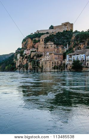 Sunset View Of Miravet Castle In Spain
