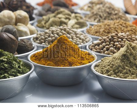 group of spices on the white background