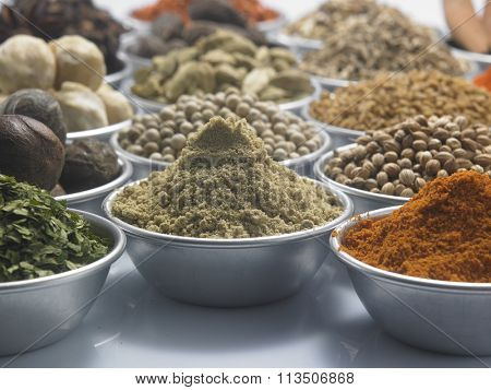 group of spices on the white background