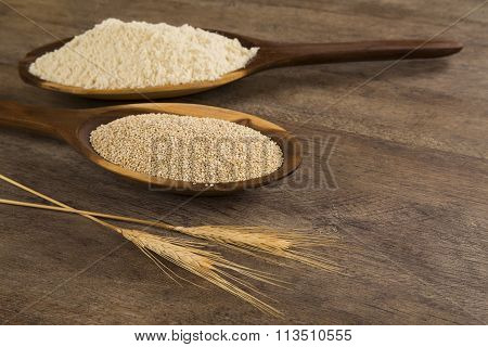 Portion Of Uncooked Quinoa And Wey Protein
