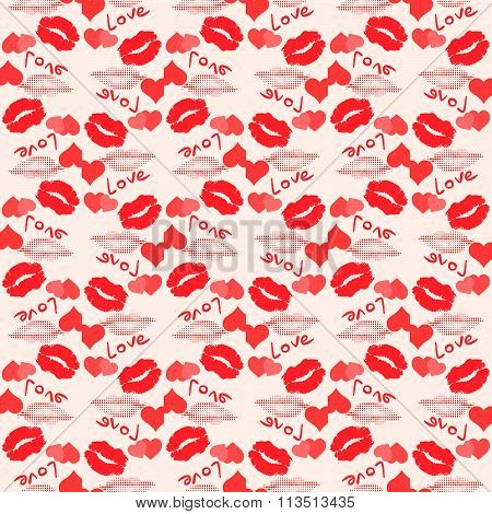 Seamless Love Pattern With Grunge Design.