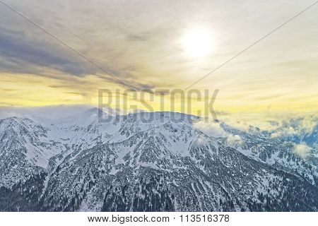 Sunset At Kasprowy Wierch Peak In Zakopane In Tatras In Winter