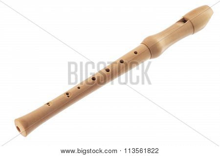 Wooden Soprano Flute Isolated On A White Background