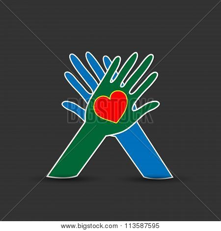 Love And Care Concept, Heart Symbol In Hands, Vector Illustration