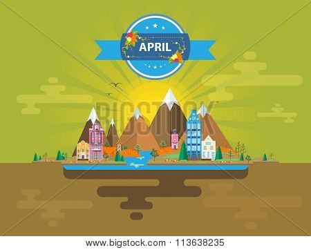 Spring landscape. Small town