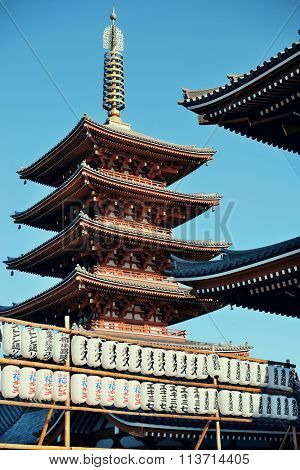 TOKYO, JAPAN - MAY 15: Historical architecture in temple on May 15, 2013 in Tokyo. Sensoji Temple, founded in 645 CE, making it the oldest temple in Tokyo.
