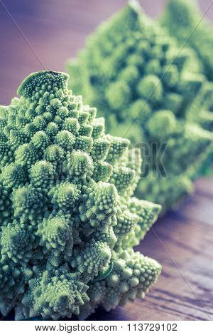 Fresh Romanesco Broccoli On The Wooden Board
