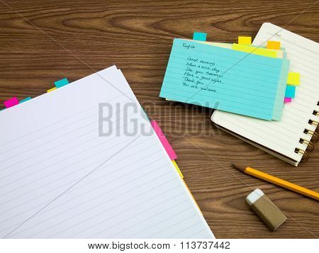 English; Learning New Language Writing Words On The Notebook