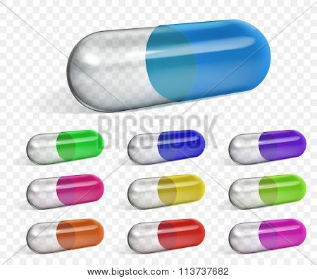 Set Of Multicolored Half Transparent Oblong Capsules