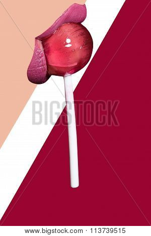 Female Lips And Lollipop
