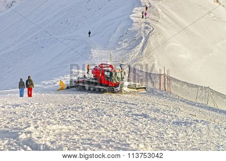 Ratrack At Work On Kasprowy Wierch Of Zakopane In The Winter Time