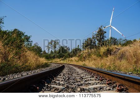 Railroad And Wind Turbine
