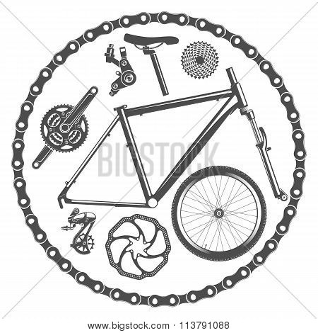 bicycle parts isolated on white background