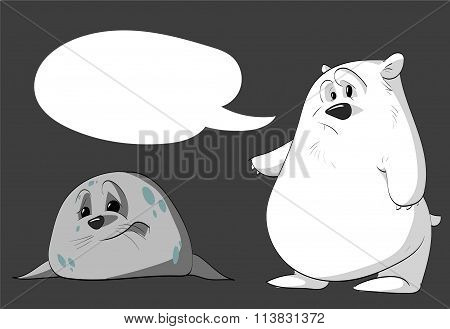 Polar bear and a seal.
