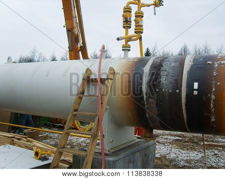 Construction of the gas pipeline on the ground. Transportation of energy carriers.
