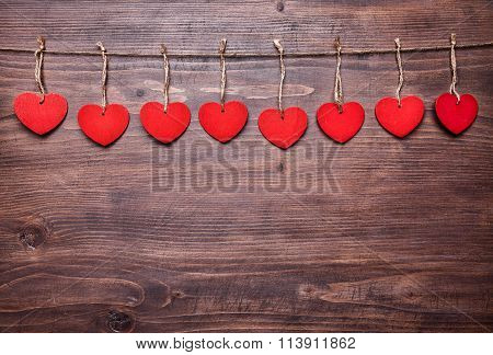 Love Concept. Hearts Hanging On A String