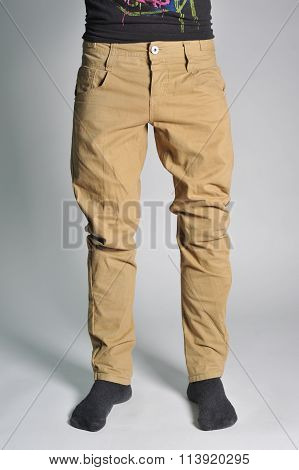 Youth jeans put on the guy