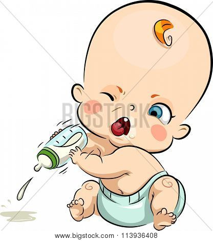 Illustration of a Baby Throwing His Milk Out of Anger