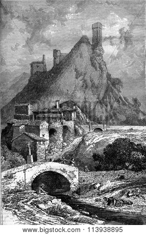 Rochecolombe, vintage engraved illustration. Magasin Pittoresque 1880.