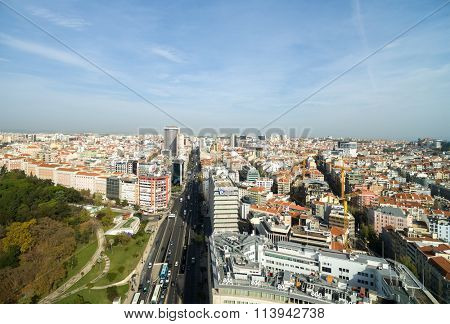 LISBON, PORTUGAL - CIRCA DECEMBER 2015: Aerial View from Marques de Pombal, Lisbon, Portugal