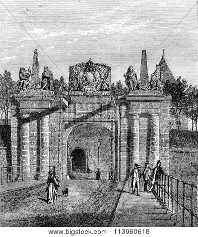 Gate of Saverne, Strasbourg, vintage engraved illustration. Magasin Pittoresque 1870.
