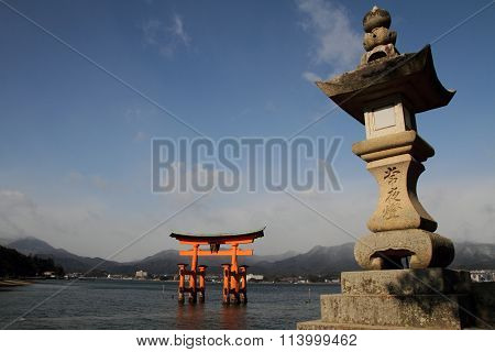 Floating gate of Itsukushima Shrine in Miyajima Hiroshima Japan
