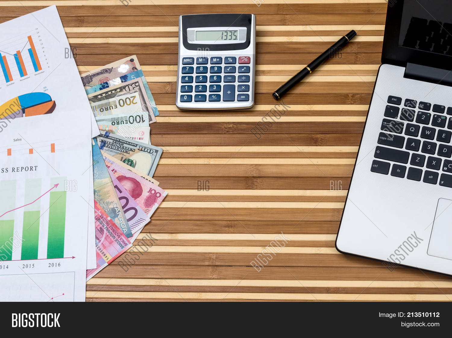 Dollar Franc Euro Image Photo Free Trial Stock Dollar Franc Euro Yuan And Yen With Calculator Laptop Businesss Graph