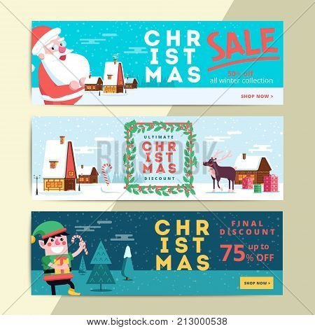 Christmas Social Media Sale Banners For Mobile Website Ad. Xmas Discount Background For Online Shop