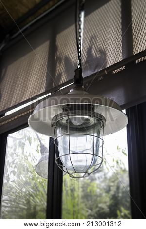 Decorating hanging vintage bulb lamp stock photo