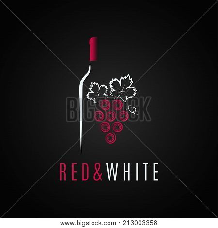 Wine bottle logo design. Red and white wine grape background 10 eps