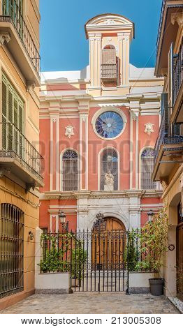 MALAGA,SPAIN - OCTOBER 5,2017 - View at the building of Cister museum in Malaga. Malaga is the second-most populous city of Andalusia and the sixth-largest in Spain.
