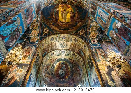 Saint Petersburg, Russia - Circa June 2017: Interior of the Church of the Saviour on Spilled Blood in St. Petersburg, Russia - famous Russian orthodox church