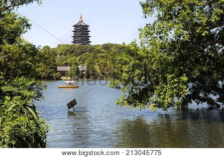 HANGZHOU, CHINA - JULY 29, 2012 - Leifeng Pagoda, West Lake, Hangzhou