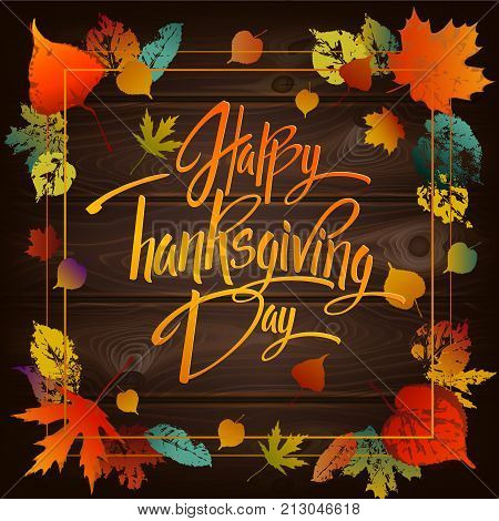 Happy Thankgiving Day Greeting Card. Lettering Happy Thankgiving Day