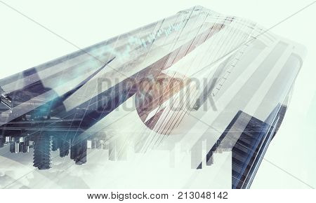 Airliner in sky. Mixed media