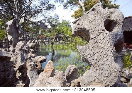 Curious rocks at the Lion Grove Garden Suzhou China