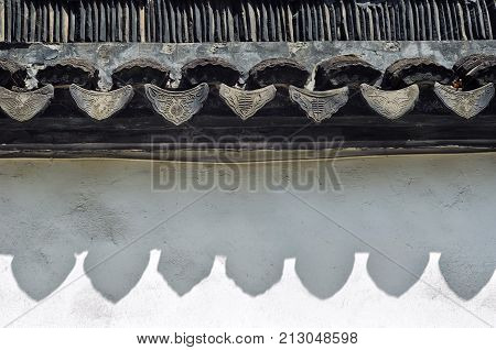Traditional Chinese roof tiles in Suzhou's old town Jiangsu Province China