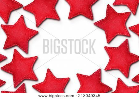 Christmas and New Year's Eve greeting card with copy space for text. Celebrating winter holidays. Red stars.Postcard.