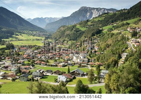 Mountains valley and peaks landscape natural environment. Hiking in the alps. Tirol Austria Europe